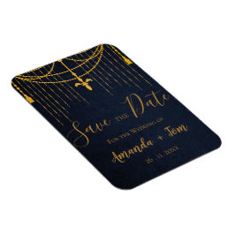 Söt Blue Traditional Guld Twirls Luxury Bröllop Magnet