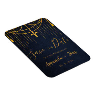 Söt Blue Traditional Guld Twirls Luxury Bröllop Magnet