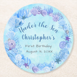 Söt Blue under Havspojkens födelsedag Underlägg Papper Rund