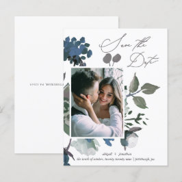 Söt Blue Watercolor Bouquet Spara datum Inbjudan Vykort