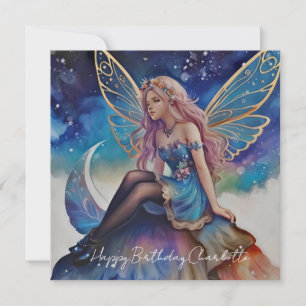 Söt Blue Watercolor Fairy Birthday Kort