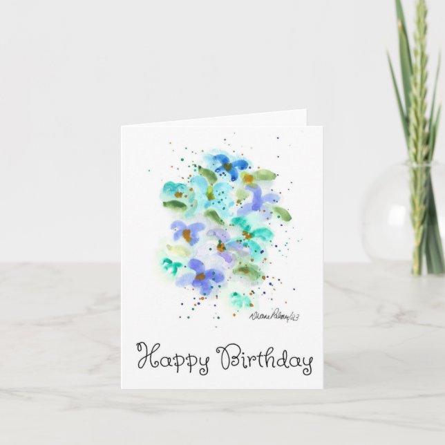 Söt Blue Watercolor Flowers Birthday Card Kort (Framsida)