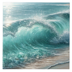 Söt Blue Wave med Sparkles Kakelplatta