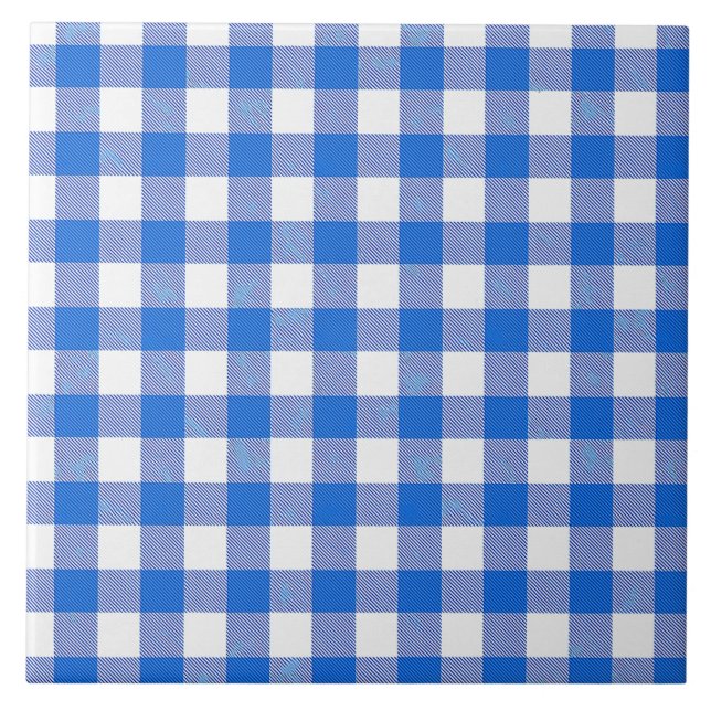 Söt Blue White Gingham Design Kakelplatta (Framsidan)