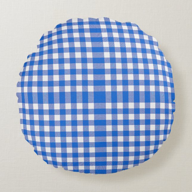 Söt Blue White Gingham Design Rund Kudde (Framsidan)