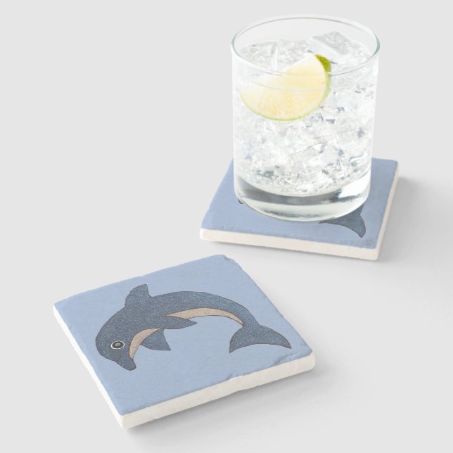 Söt Blue white Jumping Dolphin Coola Swirl öga Stenunderlägg (Sidan)