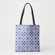 Söt Blue & White Talavera Tile-titt Tote Bag
