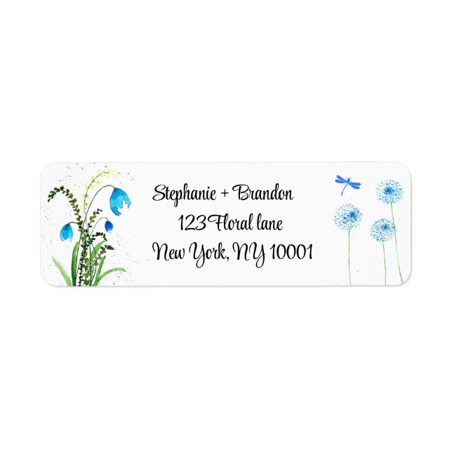 Söt Blue Wildblomme Bröllop Returadress Etikett (Framsidan)