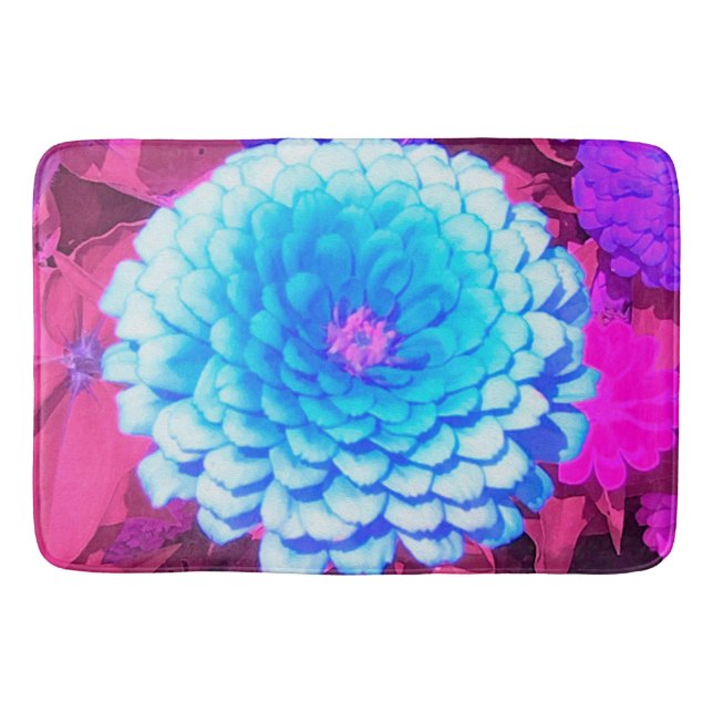 Söt Blue Zinnia i Lila Summer Garden Badrumsmatta (Framsidan)