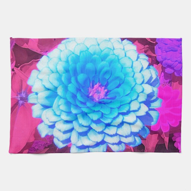 Söt Blue Zinnia i Lila Summer Garden Kökshandduk (Horisontell)