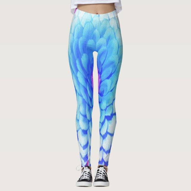 Söt Blue Zinnia i Lila Summer Garden Leggings (Framsida)