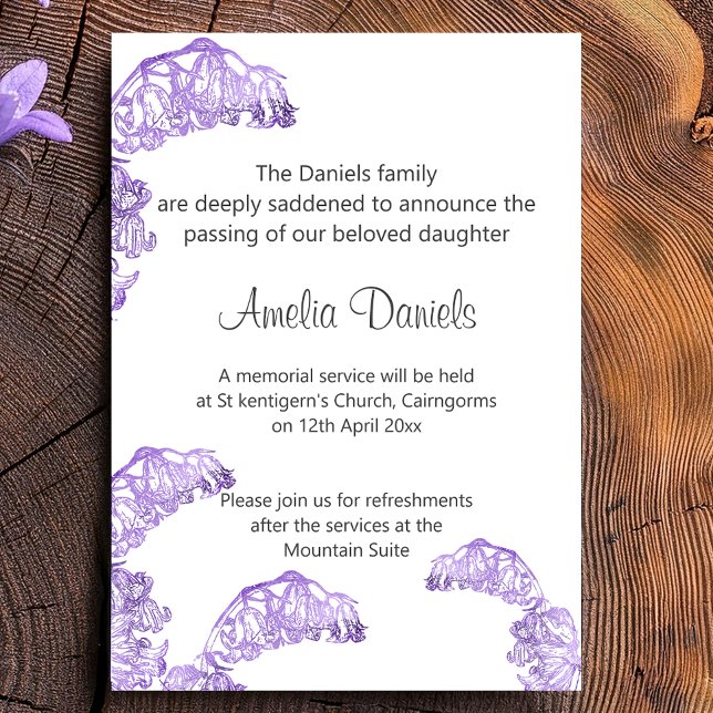 Söt Bluebell Funeral Notification Card Inbjudningar (Skapare uppladdad)