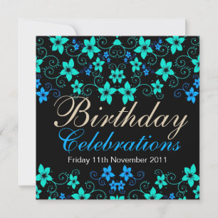 Söt Blues Blommigt Birthday-inbjudan Inbjudningar