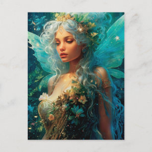 Söt Blues Fairy Girl Fantasy Art Postcard Vykort