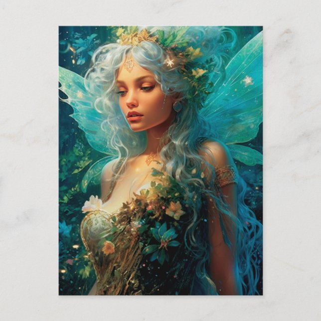 Söt Blues Fairy Girl Fantasy Art Postcard Vykort (Framsida)