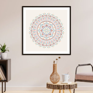 Söt Bohemian Blommigt Mandala Girl's Art Print Poster