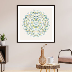 Söt Bohemian Blommigt Mandala Girl's Art Print Poster