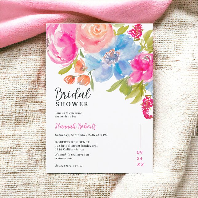 Söt bohemisk blommigt, vattenfärgad möhippa inbjudningar (Pretty bohemian floral watercolor bridal shower invitation)