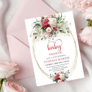 Söt bohemisk burgunder vit grönska baby shower inbjudningar