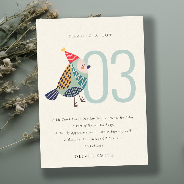 Söt Boho Akvablå Birdie Födelsedag för alla åldrar Tack Kort (Skapare uppladdad)