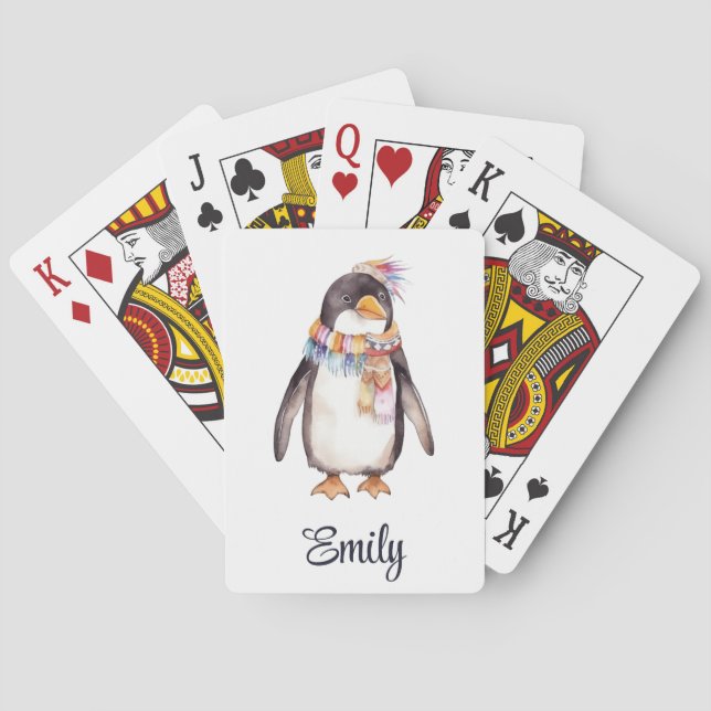 Söt boho akvarell hippie pingvin design casinokort (Baksidan)