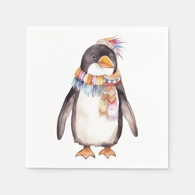 Söt boho akvarell hippie pingvin design pappersservett (Framsidan)