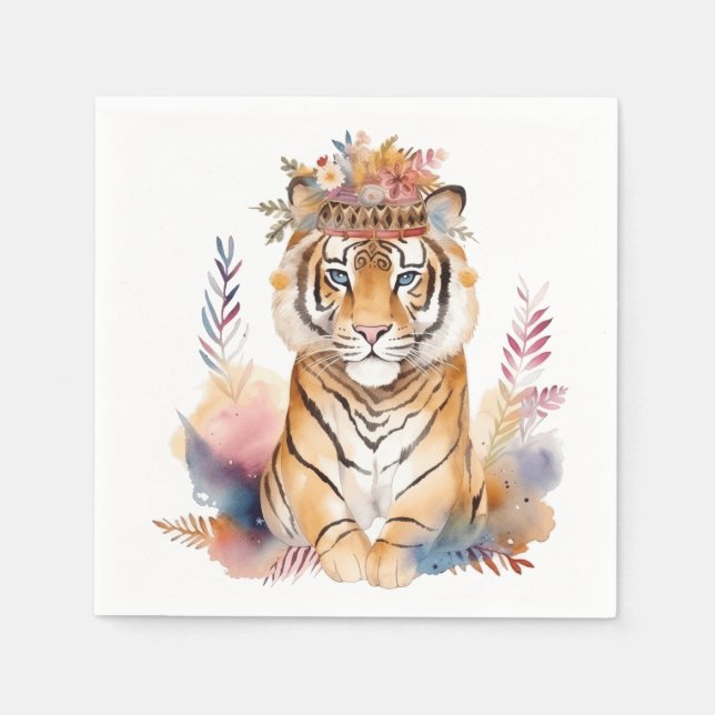 Söt boho akvarell hippie tiger design pappersservett (Framsidan)