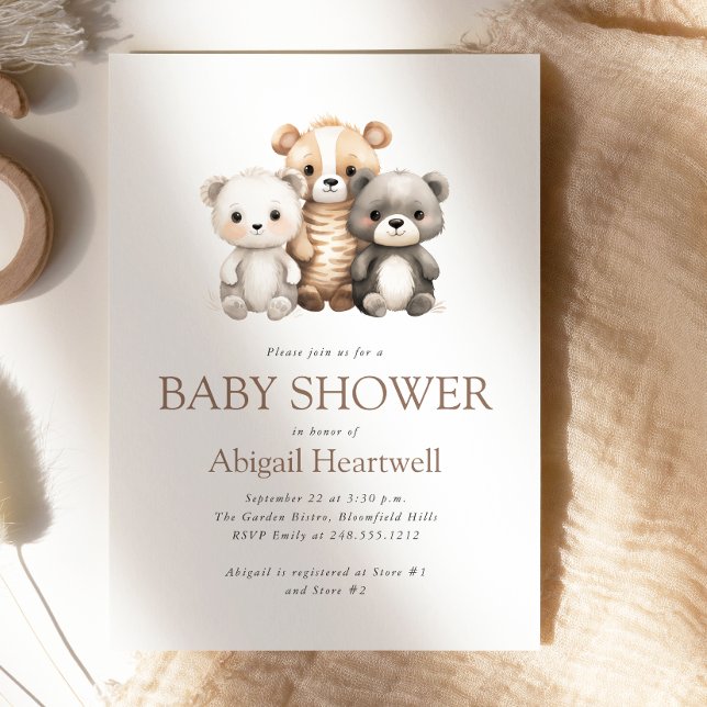 Söt Boho Akvarell Skogsledsaker Babyshower Inbjudningar (Skapare uppladdad)