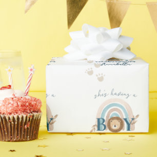 Söt Boho Baby Pojke Lejon Unga Tassavtryck Presentpapper