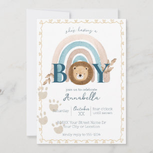 Söt Boho Babypojke Lejon Unga Tassavtryck Inbjudningar