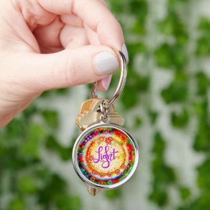 Söt Boho Blommigt inspiration Light Inspiritivity Rund Silverfärgad Nyckelring