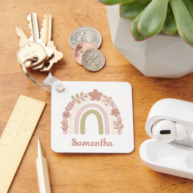 Söt Boho Blommigt Rainbow Personlig Nyckelring (Skrivbord)