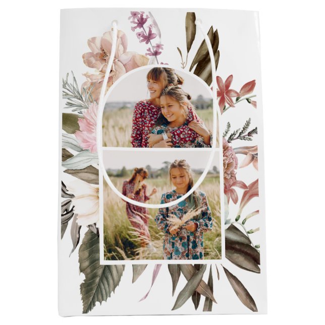 Söt Boho Blommigt Two Photo Medium Gift-fack (Framsidan)