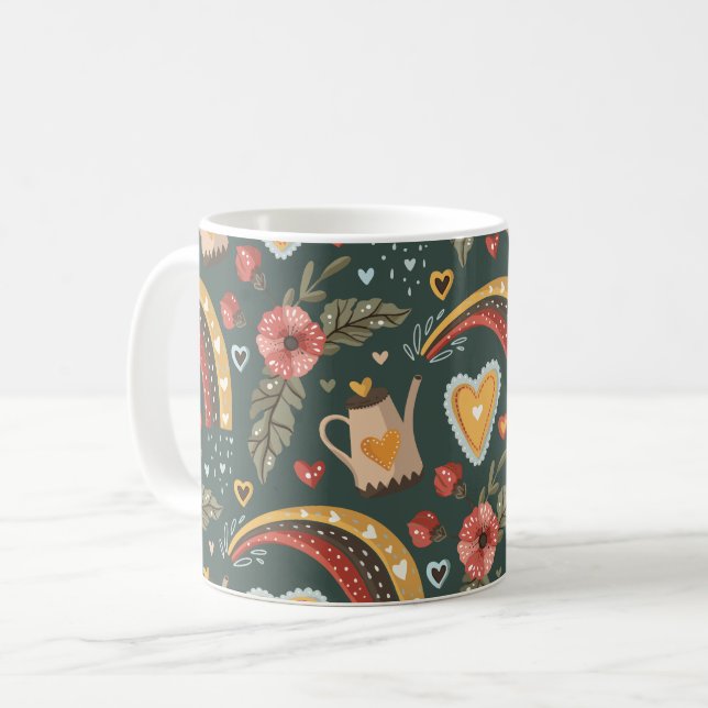 Söt Boho Blommigt Vår Garden Mönster Kaffemugg (Framsida vänster)