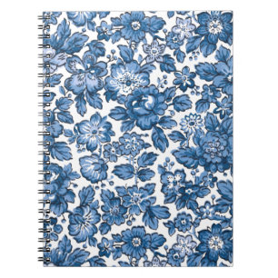 Söt Boho Blue and White Blommigt Anteckningsbok