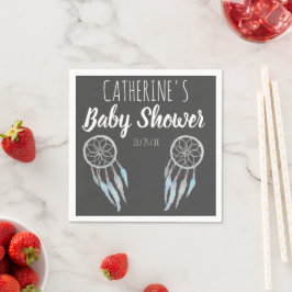 Söt Boho Blue Grått Dreamcatcher Baby Shower Pappersservett