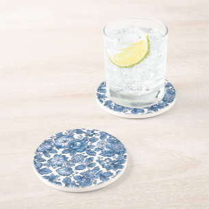 Söt Boho Blue och White Blommigt Underlägg