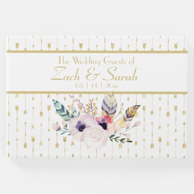 Söt Boho Bouquet & Arrows Bröllop Guestbook Gästböcker (Framsida)