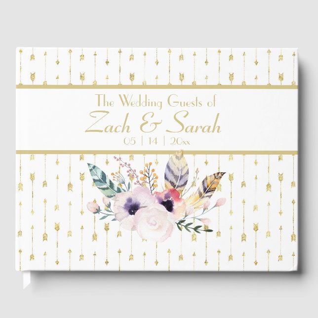 Söt Boho Bouquet & Arrows Bröllop Guestbook Gästböcker (Framsida)