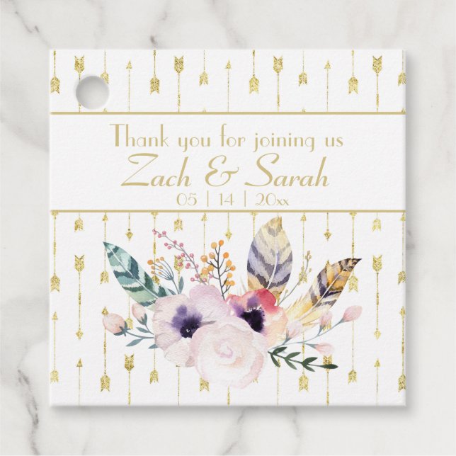 Söt Boho Bouquet Bröllop Gåvor Etiketter (Framsida)