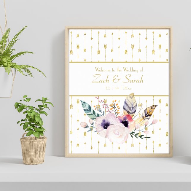 Söt Boho Bouquet Bröllop Välkommen Poster (Skapare uppladdad)