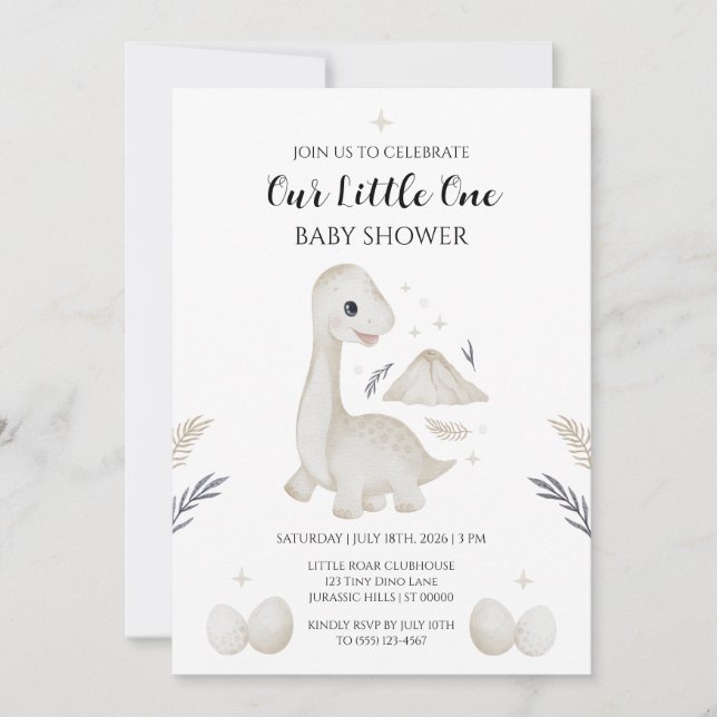 Söt Boho Dinosaurie Bebis Shower Inbjudan  (Framsida)