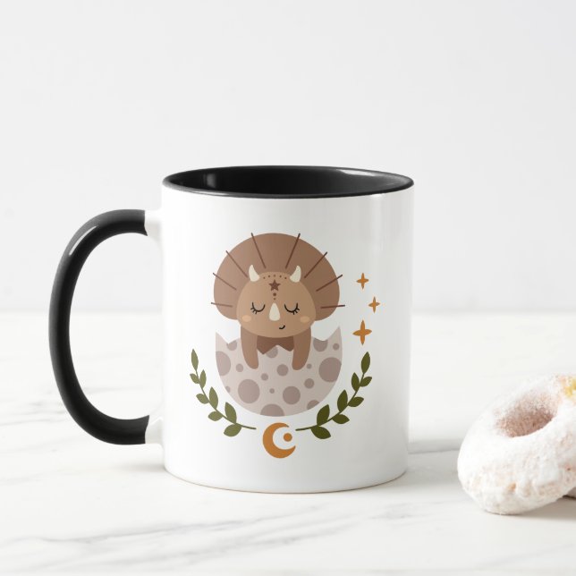 Söt Boho Dinosaurie Kaffe Mugg för Barn (Med munk)
