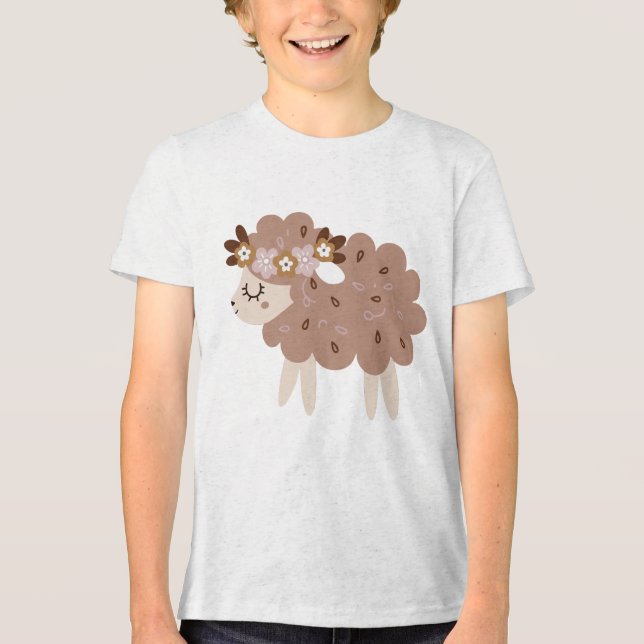 Söt Boho-får med blomkrona Pastell Födelsepresent  T Shirt (Framsida)