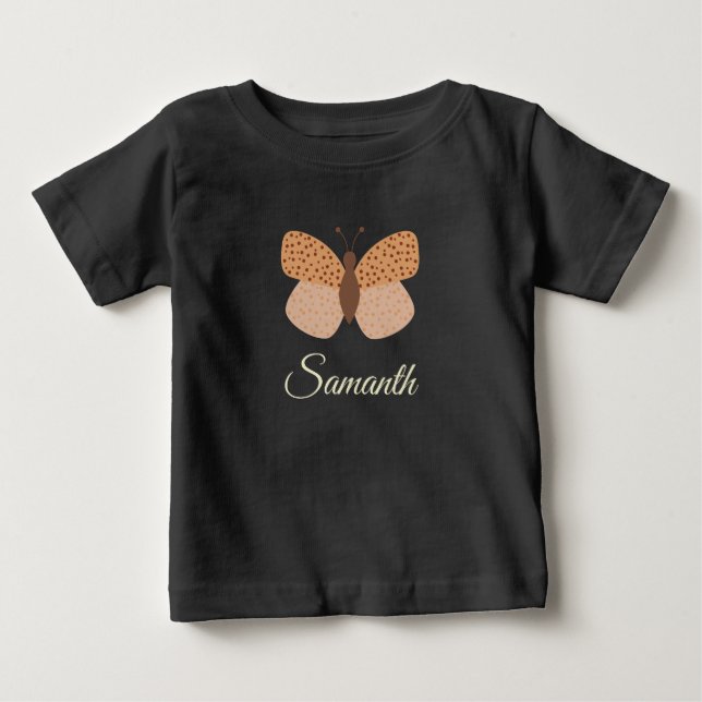 söt boho fjäril monogram namn babyflicka t shirt (Framsida)