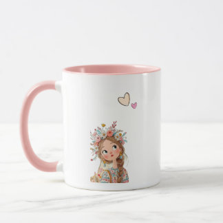 Söt Boho-flicka med blomkrona Rosa Mugg