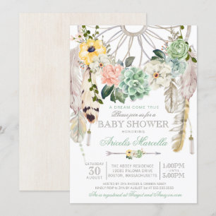 Söt Boho för suckulentdrömstoppare baby shower Inbjudningar