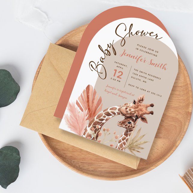 Söt Boho-giraff Baby Shower-inbjudan Inbjudningar (Cute Boho Giraffe Baby Shower Invitation)
