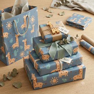 Söt Boho-Giraff Sömlöst Mönster Presentpapper