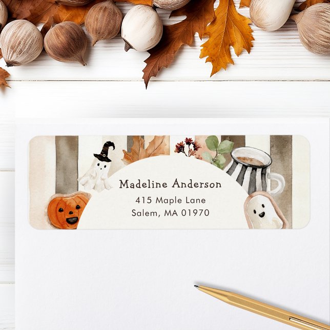 Söt Boho Halloween-spöke Pumpa Bebis Shower Returadress Etikett (Skapare uppladdad)